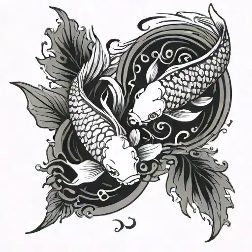 Black and grey koi fish tattoo – by Kaib – Maui Tattoo Artist at