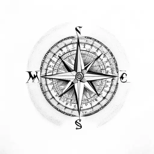 compass with mountain flowers tattoo design idea