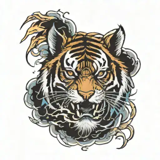 tigers eyes with lightening storm tattoo design idea