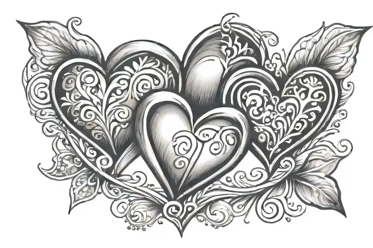 4 hearts lined next to each other side tattoo design idea