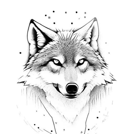 A carpenter wolf building a soccer stadium tattoo design idea