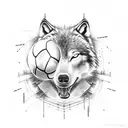 A carpenter wolf building a soccer stadium tattoo design idea