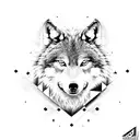 A carpenter wolf building a soccer stadium tattoo design idea