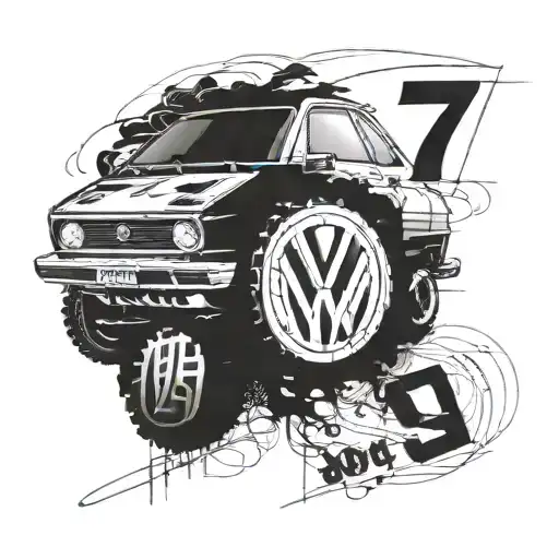 Volkswagen corrado with Roman numerals of the date 10th May 1967 tattoo design idea