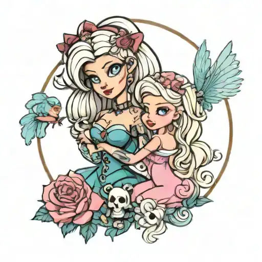 lucy disenchantment and barbie doll tattoo design idea