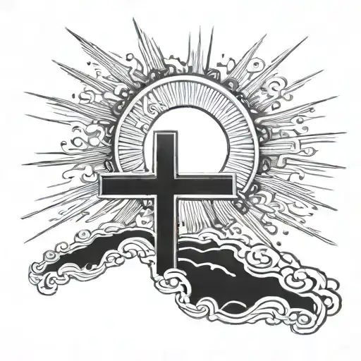 Cross, sun setting, small tattoo tattoo design idea