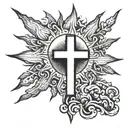 Cross, sun setting, small tattoo tattoo design idea