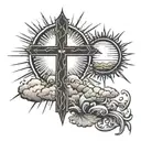 Cross, sun setting, small tattoo tattoo design idea