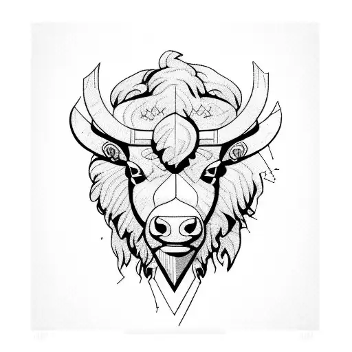 bison head geometric abstract tattoo design idea