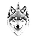 wolf face with misty forest tattoo design idea