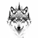 wolf face with misty forest tattoo design idea