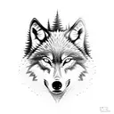 wolf face with misty forest tattoo design idea