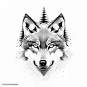 wolf face with misty forest tattoo design idea