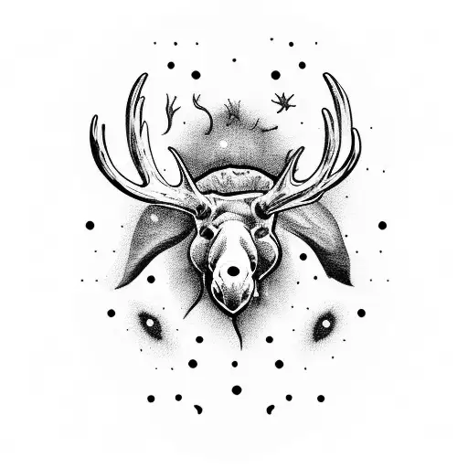 A spaceship shaped like a moose with antlers made of stars tattoo design idea