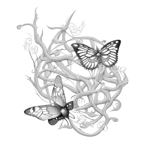 D.Gray-man butterflies tatto with thorn vines tattoo design idea