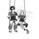 Naruto on a swing with his mother standing next to him holding his shoulder, Sasuke should be on the other side of them tattoo design idea