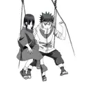 Naruto on a swing with his mother standing next to him holding his shoulder, Sasuke should be on the other side of them tattoo design idea