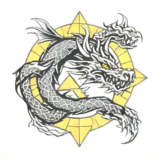 dragon circle with three triangles overlapping inside tattoo design idea
