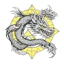 dragon circle with three triangles overlapping inside tattoo design idea