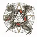 dragon circle with three triangles overlapping inside tattoo design idea