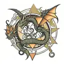 dragon circle with three triangles overlapping inside tattoo design idea