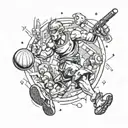 A dynamic sports scene incorporating elements of computer games tattoo design idea