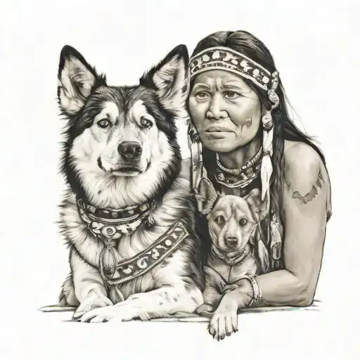 family Navajo wife and daughter 2 dogs   tattoo design idea