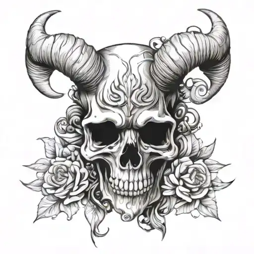 skull with ram horns tattoo design idea