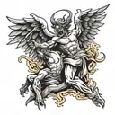 angel killing demon tattoo design idea