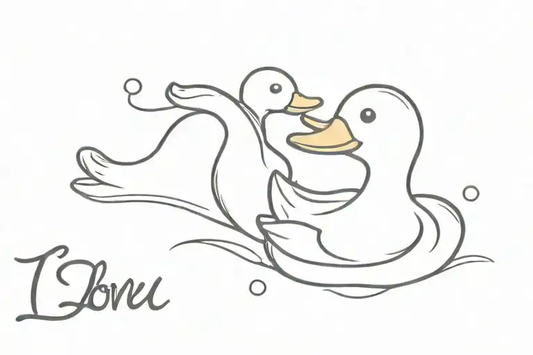 continuous line of rubber ducky with "I Love You" in ASL tattoo design idea