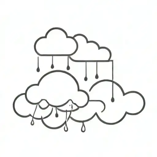 Minimalistic black ink only, line drawing. Cloud with raindrops falling at an angle suggesting wind. tattoo design idea