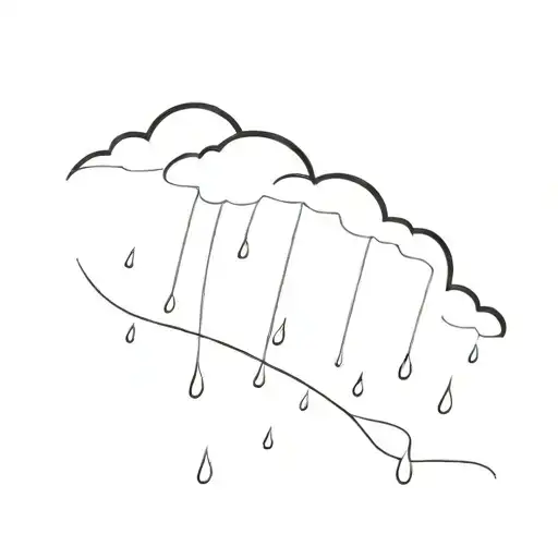 Minimalistic black ink only, line drawing. A single cloud with raindrops falling at an angle, suggesting wind. tattoo design idea