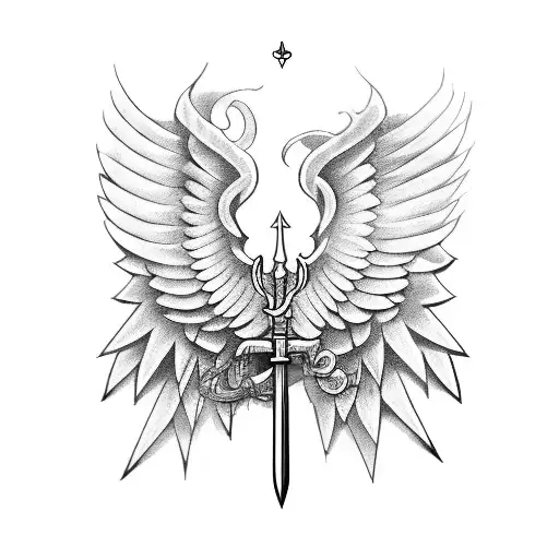 Sword with wings and a crown tattoo design idea