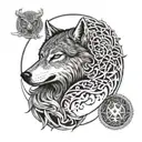 A tattoo design combining a wolf and an owl in a yin yang symbol, representing the balance between wisdom and instinct tattoo design idea