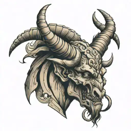 one head with 2 faces with bull horns and scorpion tail tattoo design idea