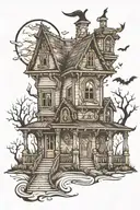 haunted house lines only tattoo design idea