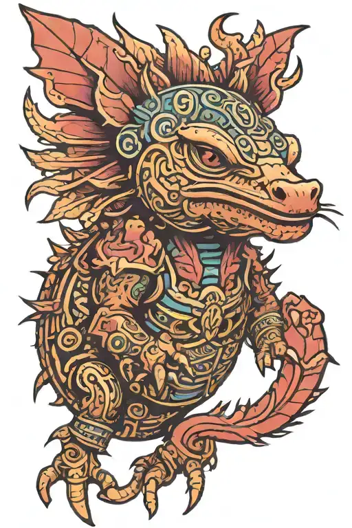 axolotl aztec armor tattoo design idea