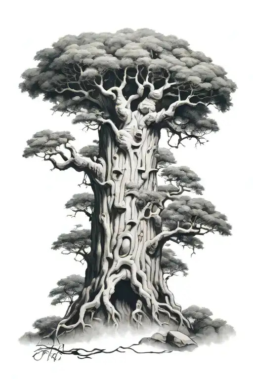 mythological, baobab, universe, root, Tunceli tattoo design idea