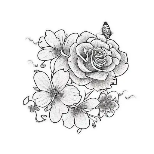 rosas con 3 mariposas una mediana,una pequeña y una grande  tattoo design idea