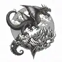 A dragon soaring over a mountain range tattoo design idea