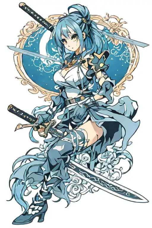 Anime girl with katana sword tattoo design idea