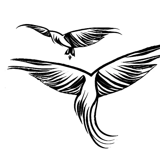 paragliders with pheonix flying above them tattoo design idea
