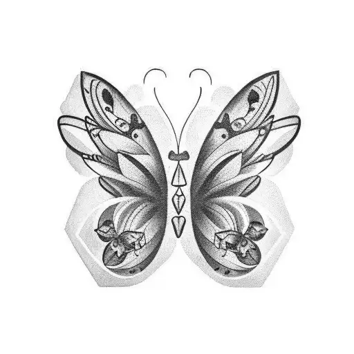 Incorporate Dua Lipa's iconic butterfly tattoo into a larger design inspired by her music tattoo design idea