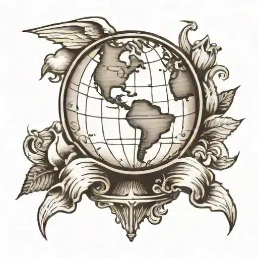 black and grey globe tattoo design idea
