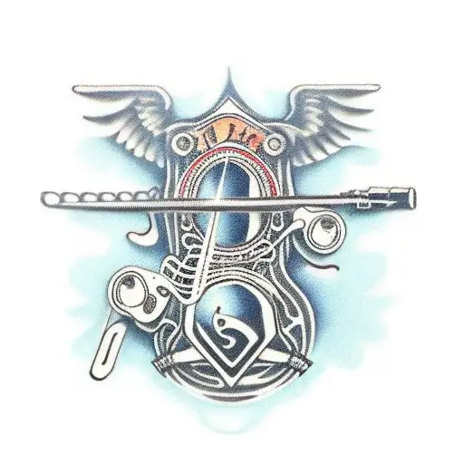 Guitar strings transforming into motorcycle chains tattoo design idea