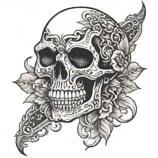 skull in samuri mask tattoo design idea
