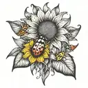 sunflower lillies ladybug  tattoo design idea