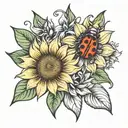 sunflower lillies ladybug  tattoo design idea