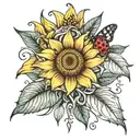 sunflower lillies ladybug  tattoo design idea