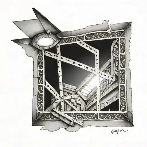 A symbolic tattoo of a prisoner's perspective looking up at a ceiling window with sunlight tattoo design idea